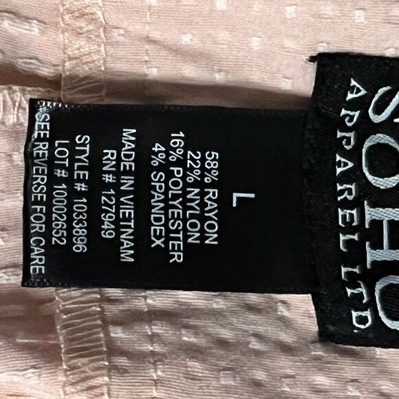 SOHO Apparel Ltd Pink l/Blush Pull‎ On Pants Size L NWT - Picture 10 of 12